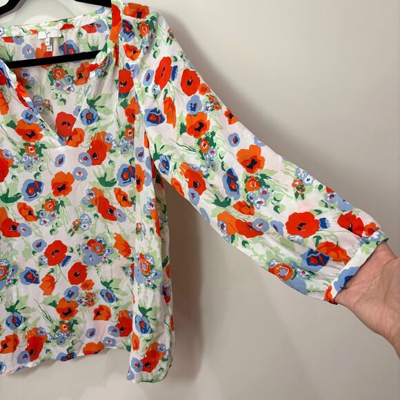 Joie 100% Silk Multi Floral Blouse Women M Poppies Bloom Artsy Airy Cottagecore - Picture 2 of 8